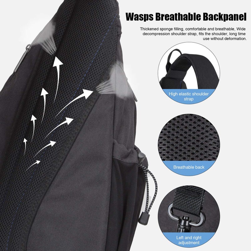 mixi Sling Bag Men Backpack Unisex One Shoulder Bag Hiking Travel Backpack Crossbody with USB Port for Men Women Versatile Casual Daypack-19 inch,Black - Image 4