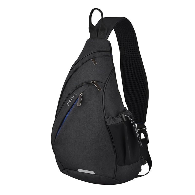 mixi Sling Bag Men Backpack Unisex One Shoulder Bag Hiking Travel Backpack Crossbody with USB Port for Men Women Versatile Casual Daypack-19 inch,Black - Image 1