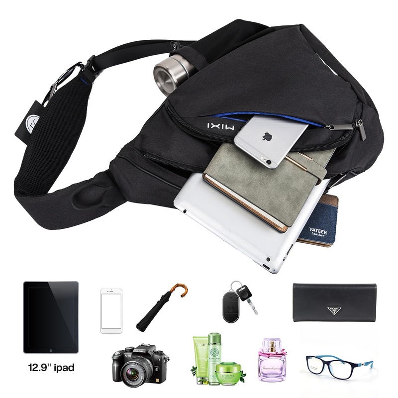 mixi Sling Bag Men Backpack Unisex One Shoulder Bag Hiking Travel Backpack Crossbody with USB Port for Men Women Versatile Casual Daypack-19 inch,Black - Image 3
