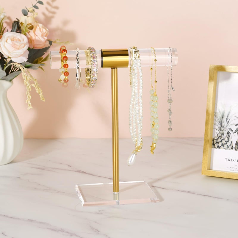 Jolboldy Necklace Holder Bracelet Holder, Gold Acrylic Jewelry Display Stand Crystal T Bar Jewelry Organizer Gift for Women(1-Tier 1pc) - Image 3