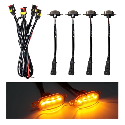 Wevdn 4 PCS Car Front Grille Lights Waterproof Amber Lens LED Grille Light with Wiring Harness Exterior Running Lights Compatible with F150 F250 F350 Car Accessories Black Yellow - Image 1