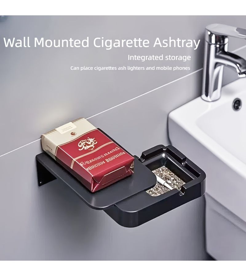 Wall Mounted Ashtray With Storage Compact Black Design For Home Office - Image 4