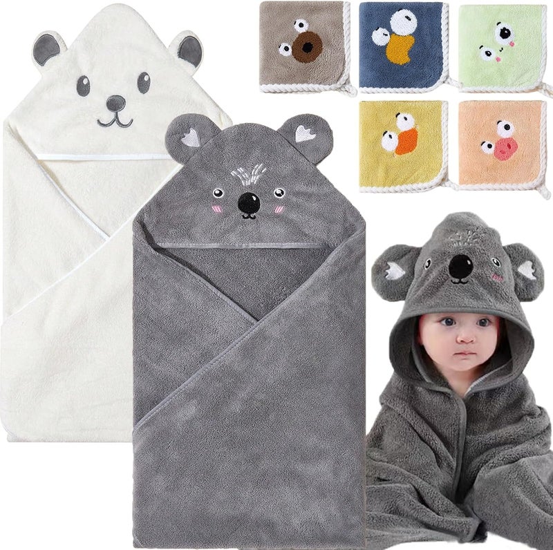 BEFACL 2 Pack Baby Towels with Hood and 5 Baby Washcloths for Newborn Unisex 315x315 in Ultra Absorbent Soft Hooded Bath Towel Set Gift for Boys Girls Babies Infant Toddler Newborn Essential - Image 1