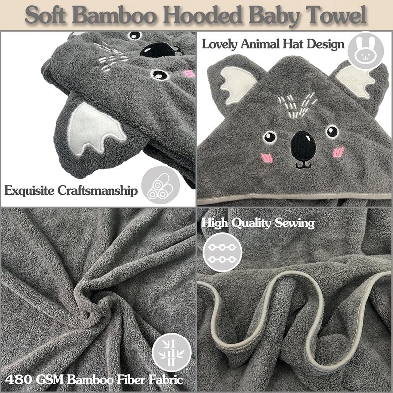 BEFACL 2 Pack Baby Towels with Hood and 5 Baby Washcloths for Newborn Unisex 315x315 in Ultra Absorbent Soft Hooded Bath Towel Set Gift for Boys Girls Babies Infant Toddler Newborn Essential - Image 5