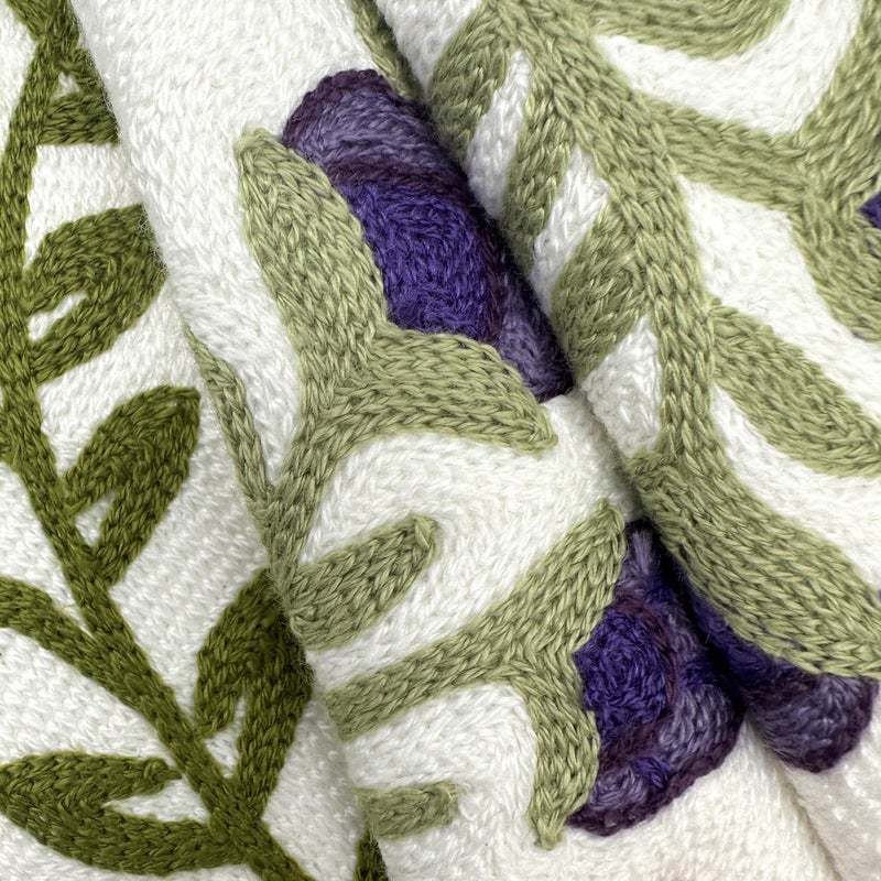 Alysheer Floral Embroidered Spring Decorative Throw Pillow Cover 18"x 18", Farmhouse Cottage Purple Flowers Green Leaves Knit Pattern Cotton Canvas Cushion Case for Sofa Couch Bed Living Room Decor - Image 3