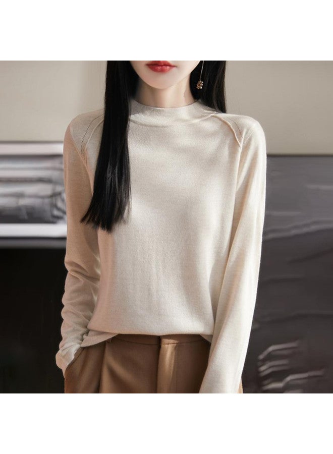 MEIBIAO Semi-Turtleneck Solid Color Knitted Sweater Base Layer Series Warm Women'S Top Autumn Winter Breathable - Image 3
