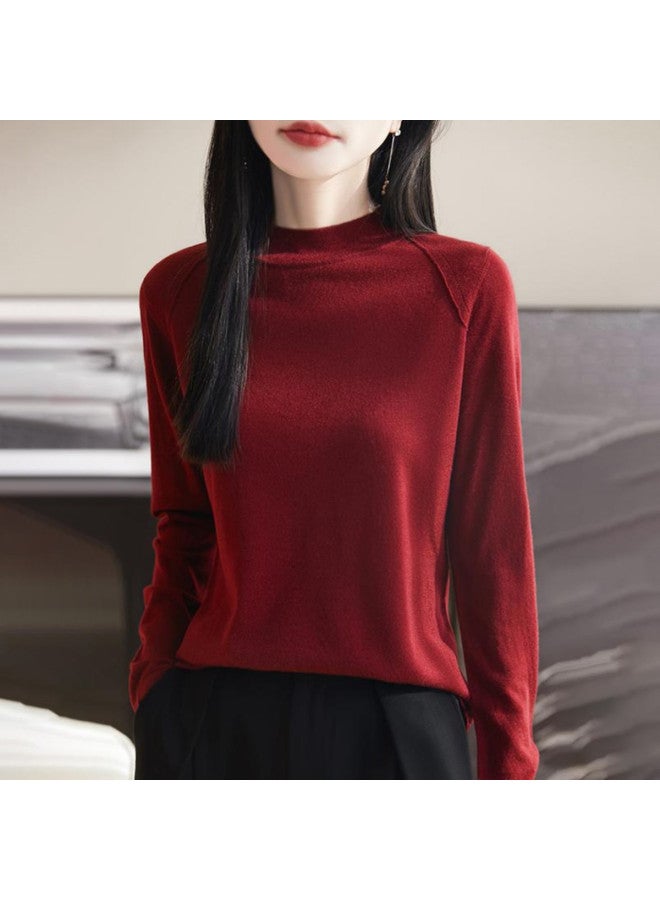 MEIBIAO Semi-Turtleneck Solid Color Knitted Sweater Base Layer Series Warm Women'S Top Autumn Winter Breathable - Image 5