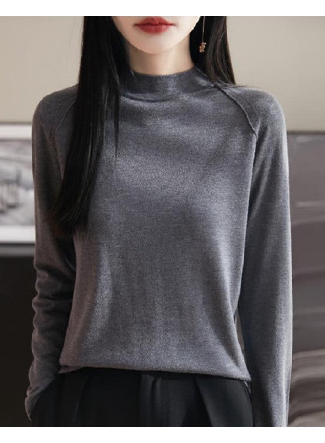 MEIBIAO Semi-Turtleneck Solid Color Knitted Sweater Base Layer Series Warm Women'S Top Autumn Winter Breathable - Image 1