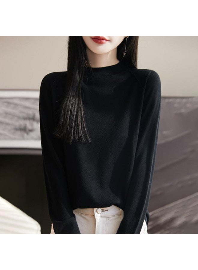 MEIBIAO Semi-Turtleneck Solid Color Knitted Sweater Base Layer Series Warm Women'S Top Autumn Winter Breathable - Image 4