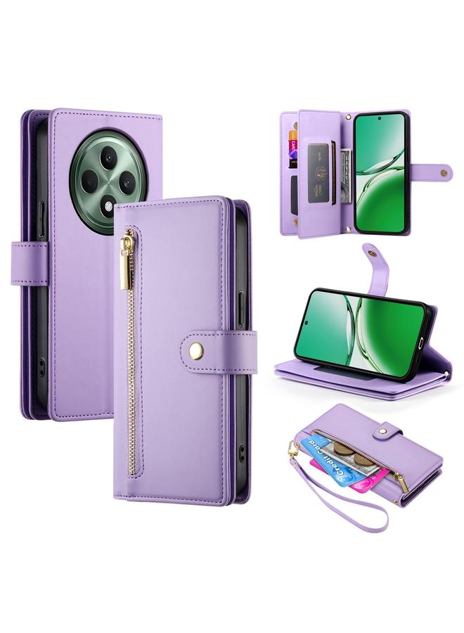 اس-توب جراب لهاتف OPPO Reno12 F 4G / 5G / F27، الهند، حقيبة محفظة بسحاب مزودة بتسع فتحات للبطاقات، جراب هاتف جلدي - Image 1