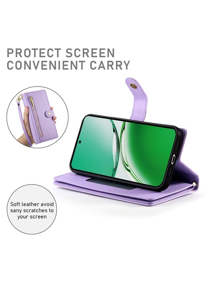 اس-توب جراب لهاتف OPPO Reno12 F 4G / 5G / F27، الهند، حقيبة محفظة بسحاب مزودة بتسع فتحات للبطاقات، جراب هاتف جلدي - Image 4