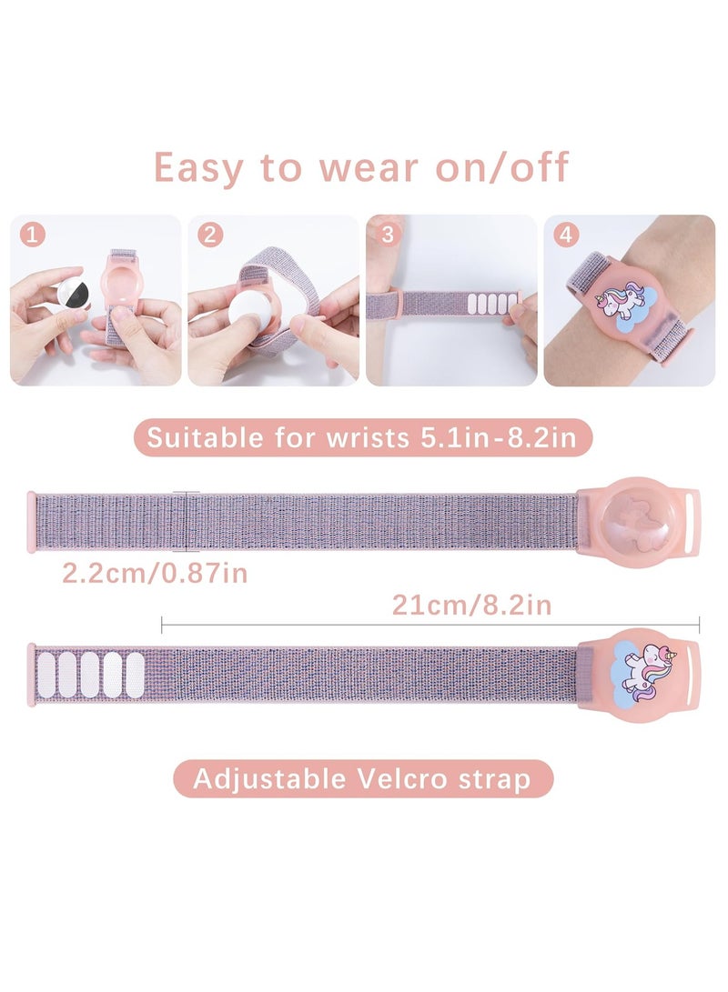 LAIAOCISI Children's Adjustable AirTag GPS Tracker Protective Bracelet Waterproof Case Cover Cute Cartoon Full Coverage Anti-Lost Airtag Holder Healthy Nylon Wristband Accessories for Kids(Unicorn) - Image 2