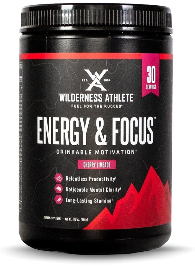Wilderness Athlete - Energy & Focus | Energy Booster For Women & Men - Energy Drink Mix With Natural Caffeine - Low-Carb, Zero Sugar Energy Drink Powder - 30 Serving Energy Drink Tub (Cherry Limeade)  - Image 1