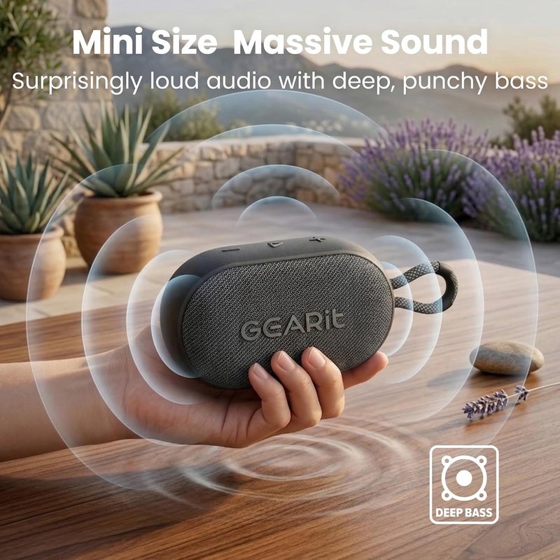 GearIT SoundPuck Bluetooth Speaker, 6W Pocket-Sized Sound, IPX7 Waterproof, TWS Pairing, Bluetooth 5.3, Hands-Free Calling, Portable with Carrying Strap, Black - Image 2