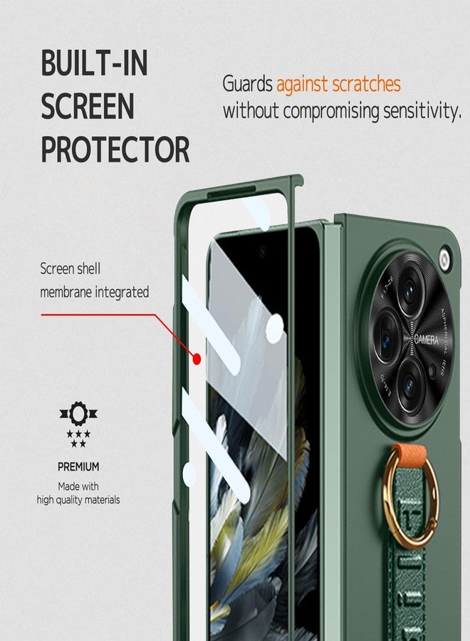 NINKI Compatible Hard Case for OnePlus Open Flip Case with Strap & Screen Protector, Oppo Find N3 Cover - Thin, Lightweight - Green - Image 3