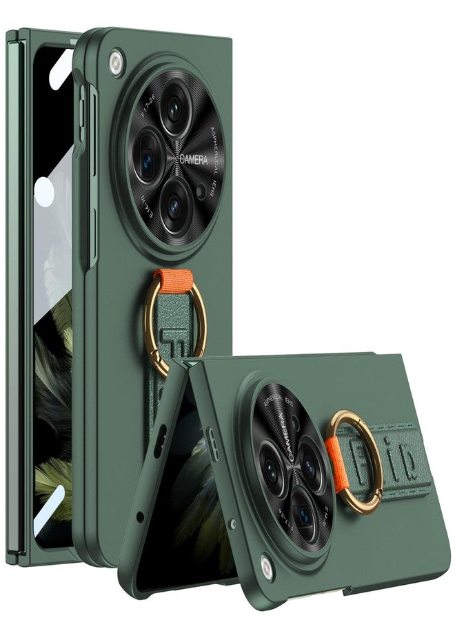 NINKI Compatible Hard Case for OnePlus Open Flip Case with Strap & Screen Protector, Oppo Find N3 Cover - Thin, Lightweight - Green - Image 1