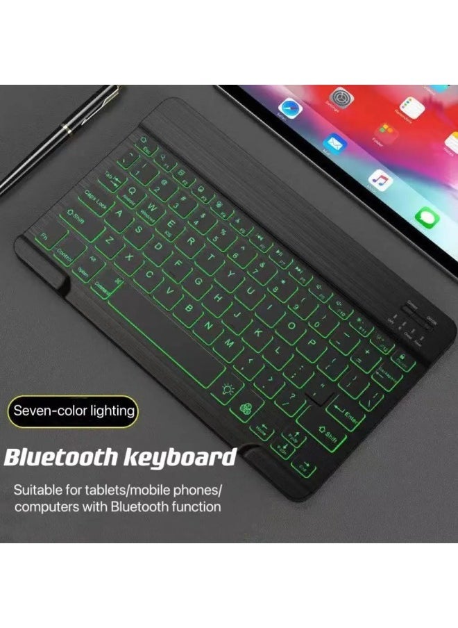 Generic Luminous Bluetooth Keyboard For IPad Mobile Phone Tablet Colorful Backlit Wonderful Control Keyboard Mouse Wireless Suit Russian-Color:Seven-color Glow ]-Product Type:French  - Image 4