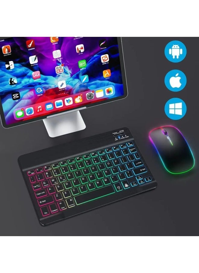 Generic Luminous Bluetooth Keyboard For IPad Mobile Phone Tablet Colorful Backlit Wonderful Control Keyboard Mouse Wireless Suit Russian-Color:Seven-color Glow ]-Product Type:French  - Image 3