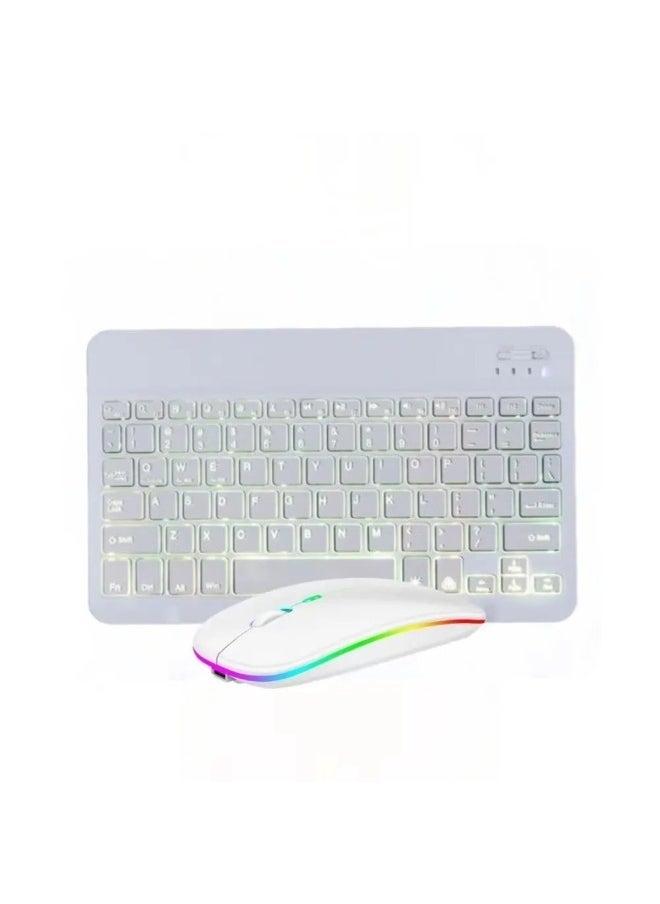 Generic Luminous Bluetooth Keyboard For IPad Mobile Phone Tablet Colorful Backlit Wonderful Control Keyboard Mouse Wireless Suit Russian-Color:Seven-color Glow ]-Product Type:French  - Image 1