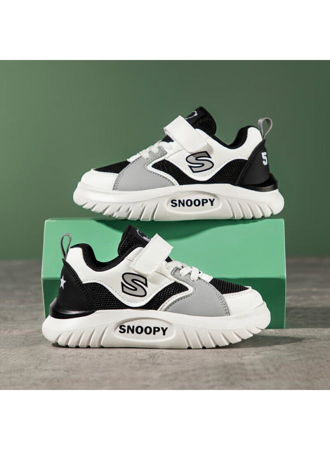 Snoopy Children's Sneakers, Versatile Casual Shoes, Breathable Mesh Running Shoes, White Shoes, 3806 Black White Gray, Size 33 - Image 1