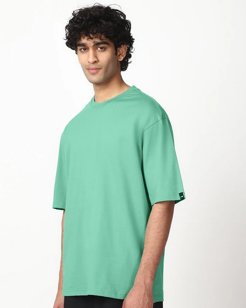 bewakoof Men's Granite Green Oversized T-shirt