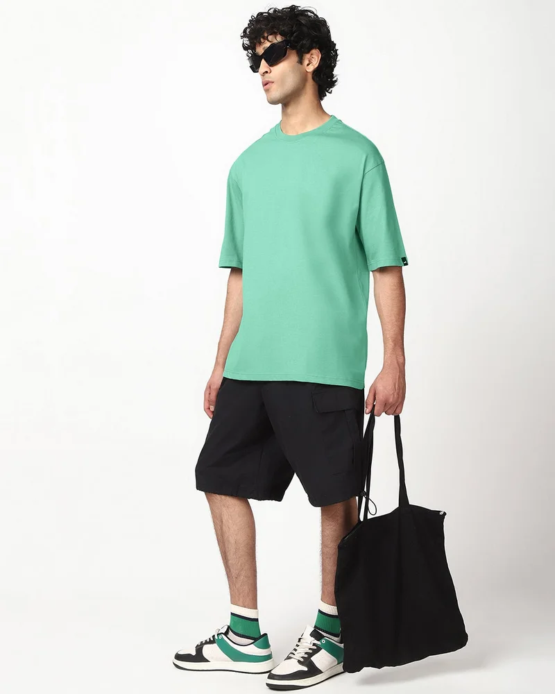 bewakoof  Men's Granite Green Oversized T-shirt for Men | Best Price UAE