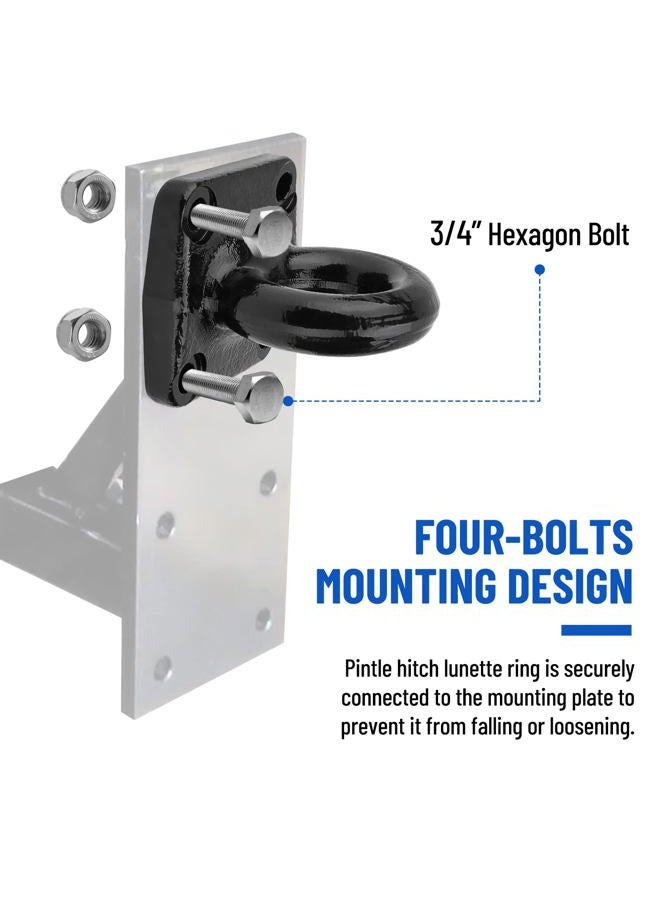 Racewill 4-Bolt Pintle Hitch Lunette Ring, I.D. 3 inch, Towing Weight 60000 lbs, Black Heavy Duty Steel with 6 inch Bolt Base for Truck Trailer - Image 5