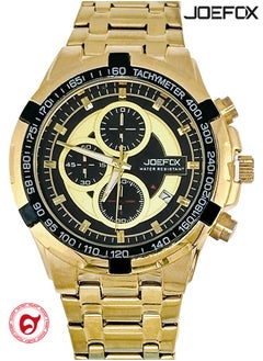 JoeFox Men’s Watches with Date, Stainless Steel Band, Large Face Case, Quartz Analog Waterproof Luminous Wrist Watch Big Dial Watch for Men Gold  - Image 1