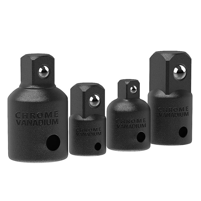 Serplex مجموعة محولات ومخفضات 4 قطع - 4 أحجام، تشمل محولات 1/2" إلى 3/8" و 3/8" إلى 1/4" - فولاذ كروم فاندوم - Image 1