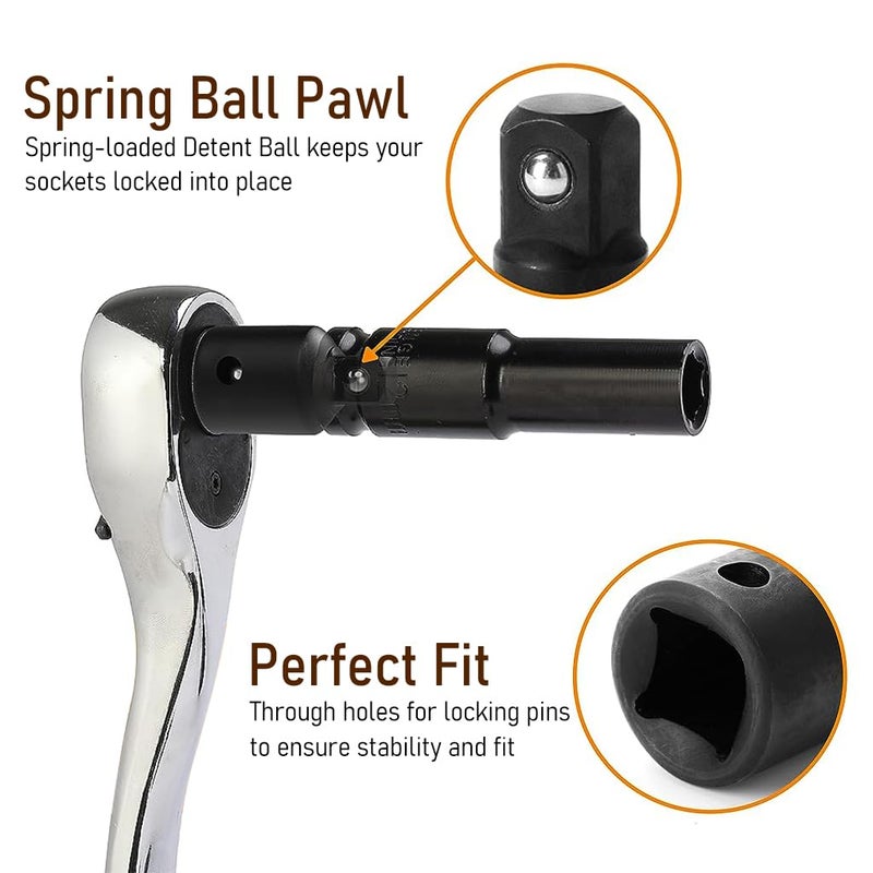 Serplex مجموعة محولات ومخفضات 4 قطع - 4 أحجام، تشمل محولات 1/2" إلى 3/8" و 3/8" إلى 1/4" - فولاذ كروم فاندوم - Image 4