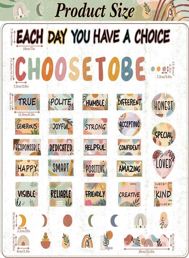 Funrous Boho Motivational Bulletin Board Classroom Decorations Set Inspirational Posters Classroom Decor Choose to Be Positive Accent Cutouts Wall Door Decor for Teachers Back to School Supplies - Image 2