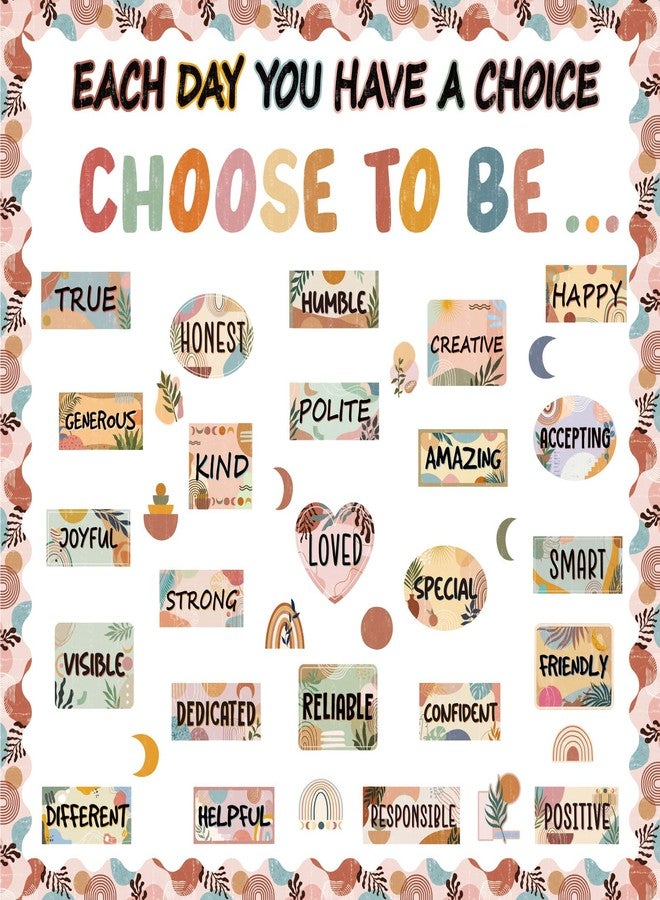 Funrous Boho Motivational Bulletin Board Classroom Decorations Set Inspirational Posters Classroom Decor Choose to Be Positive Accent Cutouts Wall Door Decor for Teachers Back to School Supplies - Image 1