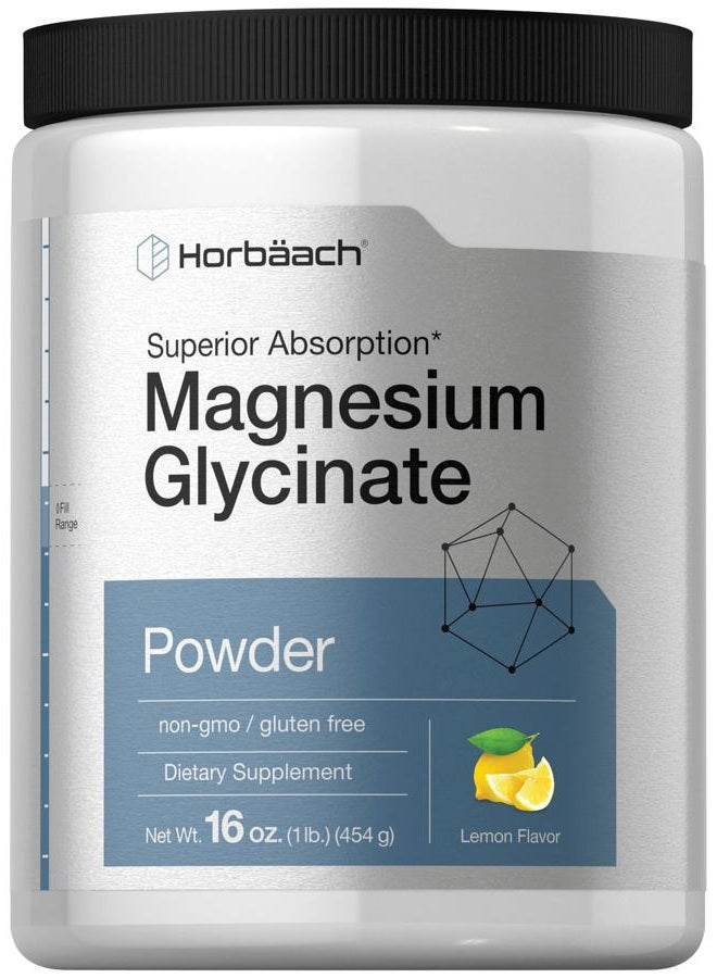 Horbäach Magnesium Glycinate Powder | 1 lb | Lemon Flavored | Superior Absorption | Non-GMO & Gluten Free - Image 1