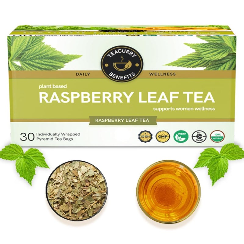 Teacurry Raspberry Leaf Tea Bags - (30 Pyramid Teabags, 60 Gram,) Raspberry Leaf Tea for Women Wellness - Caffeine Free Raspberry Tea - Image 1