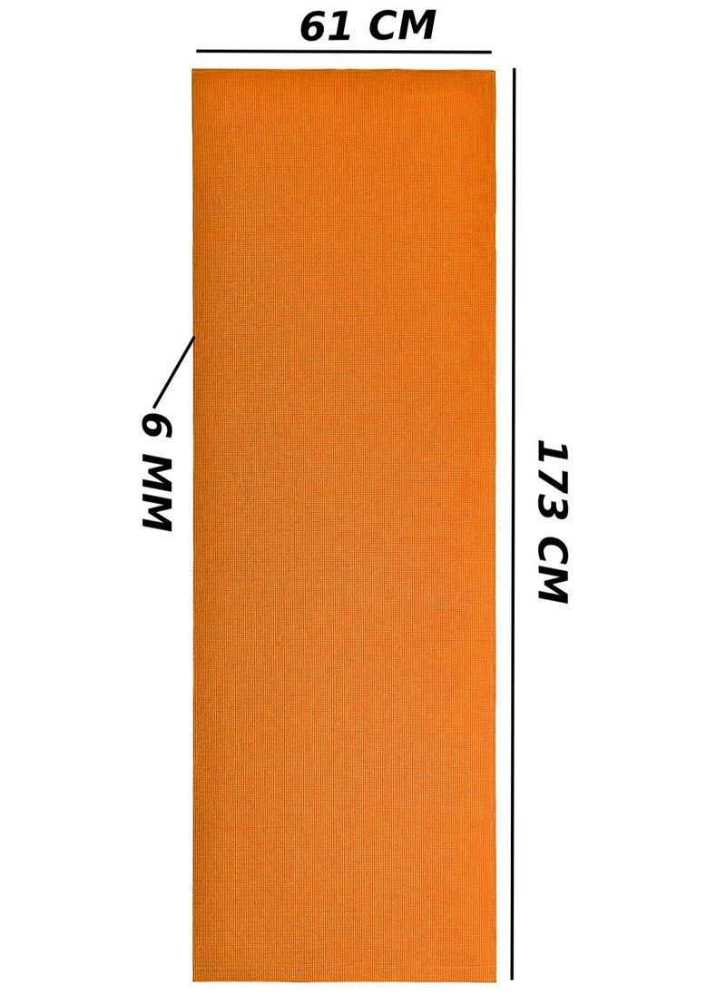 Generic - PVC Yoga Exercise Mat With Carrying Bag 6MM Thick x173cm Lx61cm W, Orange - Image 1