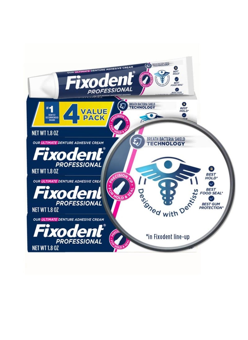 Fixodent Fixodent Professional Ultimate Denture Adhesive Cream for Full and Partial Dentures, 1.8 oz, 4 Pack  - Image 1