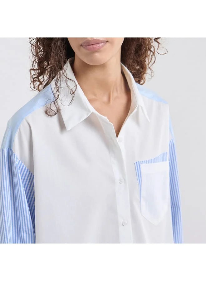 Splash FAV Relaxed Fit Striped Long Sleeves Shirt with Button Placket