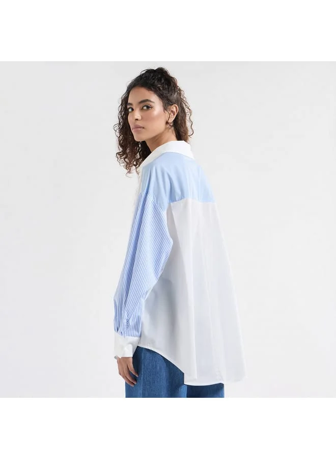 Splash FAV Relaxed Fit Striped Long Sleeves Shirt with Button Placket