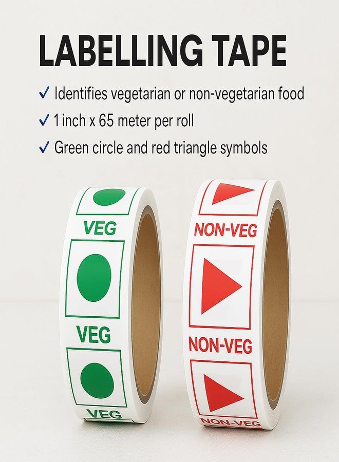 JPPL Veg & Non-Veg Printed Packing Tape Combo | 24mm x 35 Meter | Green & Red Food Labels | Self Adhesive Labeling Tape for Boxes, Delivery, Restaurant, Kitchen Use | Pack of 48 Rolls - Image 3