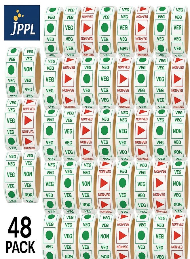 JPPL Veg & Non-Veg Printed Packing Tape Combo | 24mm x 35 Meter | Green & Red Food Labels | Self Adhesive Labeling Tape for Boxes, Delivery, Restaurant, Kitchen Use | Pack of 48 Rolls - Image 1