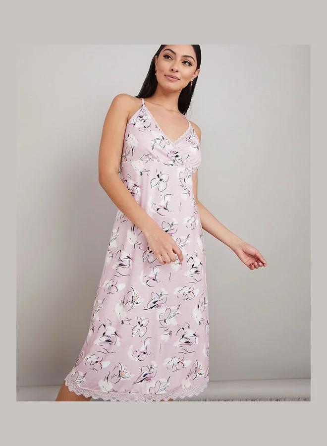 floral print trim cami midi dress Floral Print Trim Cami Fully Lined Midi Dress for Spring and Summer Garden Parties - Multicolor