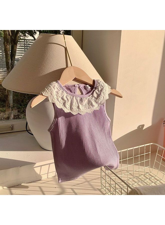 Girls' Summer Lace Vest T-shirt Children's Baby's Sweet Thin Lace Sleeveless Top All-match Trendy