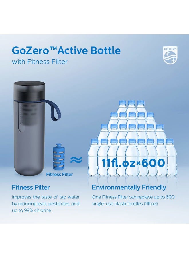 Philips Water GoZero Active BPA-Free Water Bottle with Fitness Tap Water Filter, Sport Squeeze Water Bottle, Lightweight, Blue, 20 oz with Fitness Filter, Blue  - Image 3