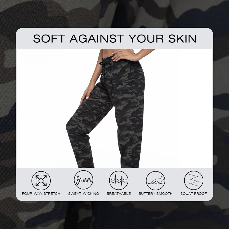 Haowind Joggers for Women with Pockets Elastic Waist Workout Sport Gym Pants Comfy Lounge Yoga Running Pants(Green Camo M) - Image 4