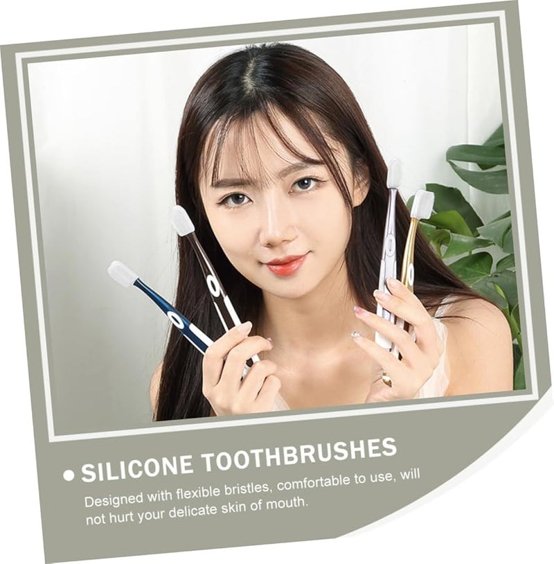 3 Sets Nano Silicone Toothbrush for Adults Soft Bristles Assorted Color Travel Portable - Image 4