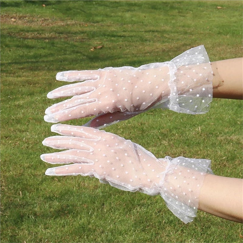 Elegant Polka Dot Lace Gloves for Weddings - Breathable and UV Protection Mesh Gloves for Bridal Accessories - Image 5