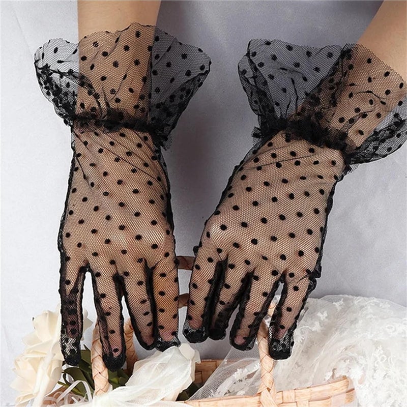 Elegant Polka Dot Lace Gloves for Weddings - Breathable and UV Protection Mesh Gloves for Bridal Accessories - Image 4