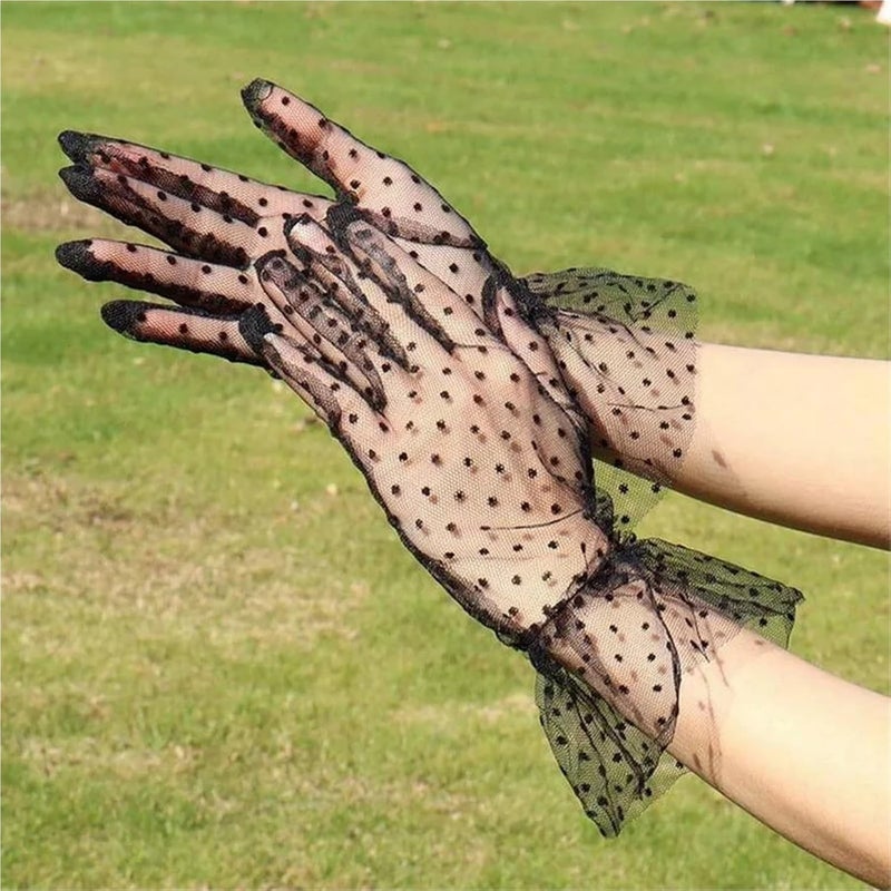Elegant Polka Dot Lace Gloves for Weddings - Breathable and UV Protection Mesh Gloves for Bridal Accessories - Image 2