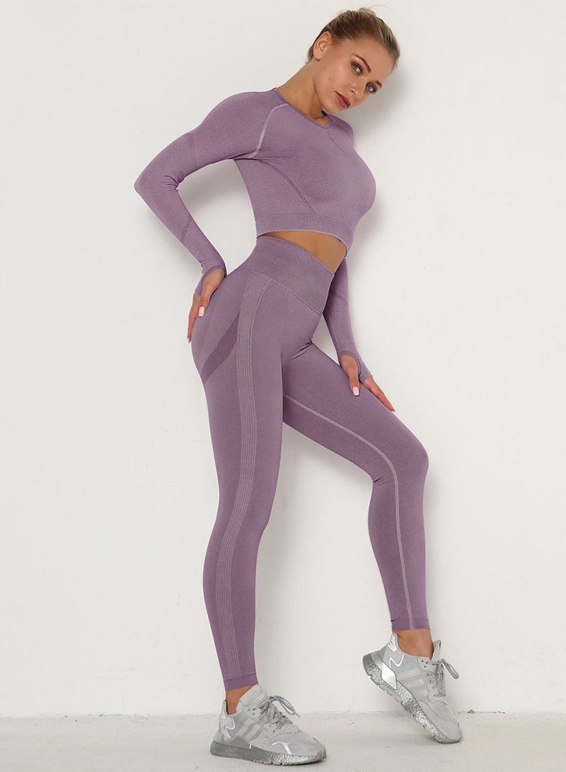 Loquat High Waist Tight-Fitting Sports Set Purple Red  - Image 1