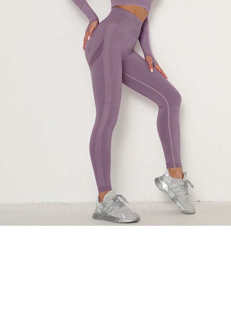 Loquat High Waist Tight-Fitting Sports Set Purple Red  - Image 3